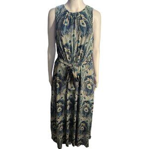 NWT Talbots Womens Halter Maxi Dress Sz 12 Peacock Print Party Wedding Boho Chic